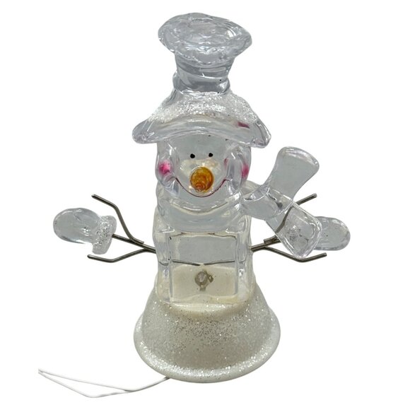 Clear plastic Snowman Figurine Christmas decor LED Light Glitter Base 4.25" READ - Picture 1 of 8